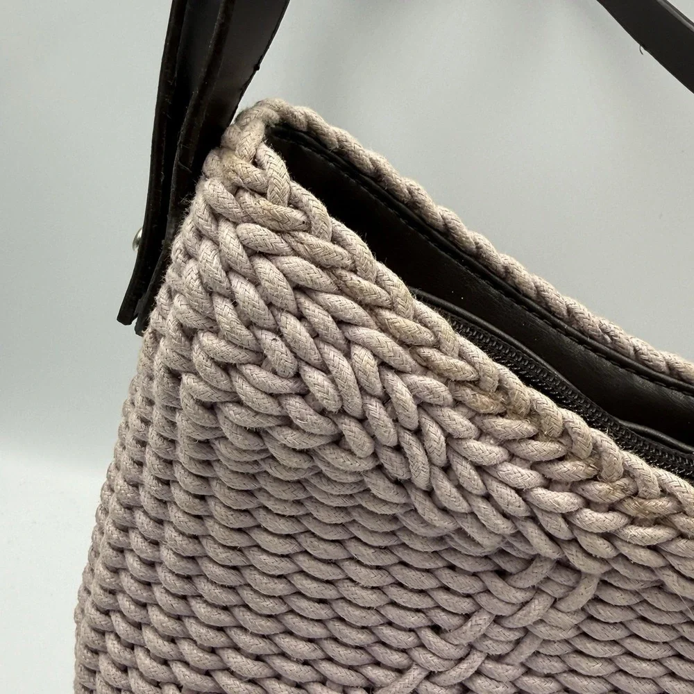 Liz Claiborne‎ Vintage Knit Shoulder Bag Beige Braided Boho Y2K Hobo Purse